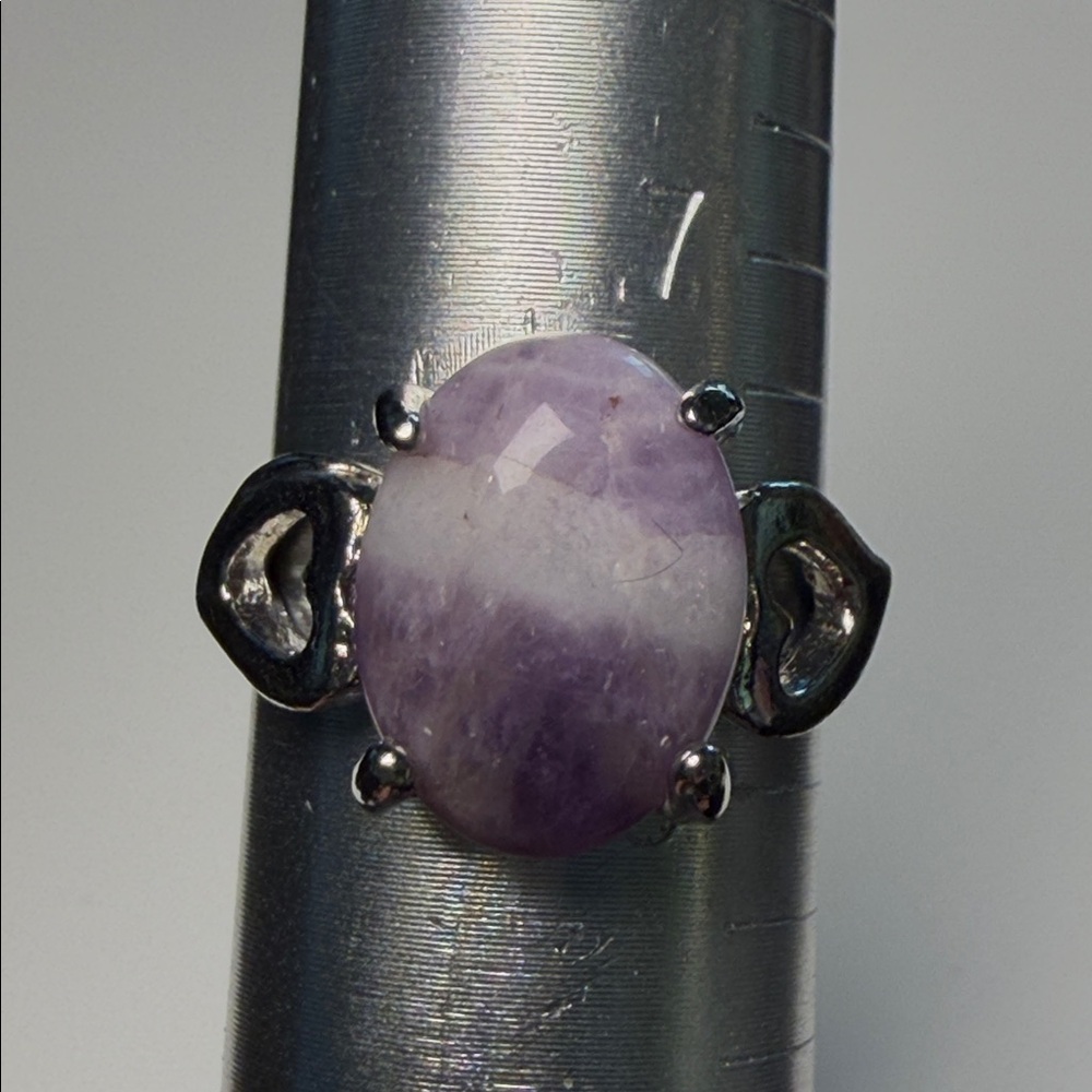Sterling Silver Amethyst Oval Statement Ring - Purple Banded 7.5US